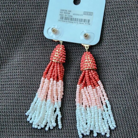 NWT Charming Charlie Orange/Pink/White Beaded Drop Dangle Earrings - Picture 4 of 10